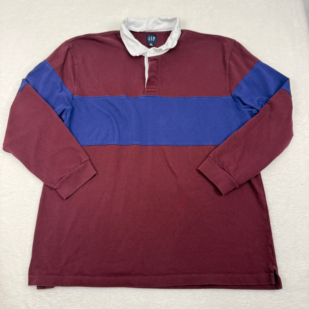 Gap Rugby Shirt Mens XL Tall Maroon Red Blue Colorblock Heritage Preppy Classic